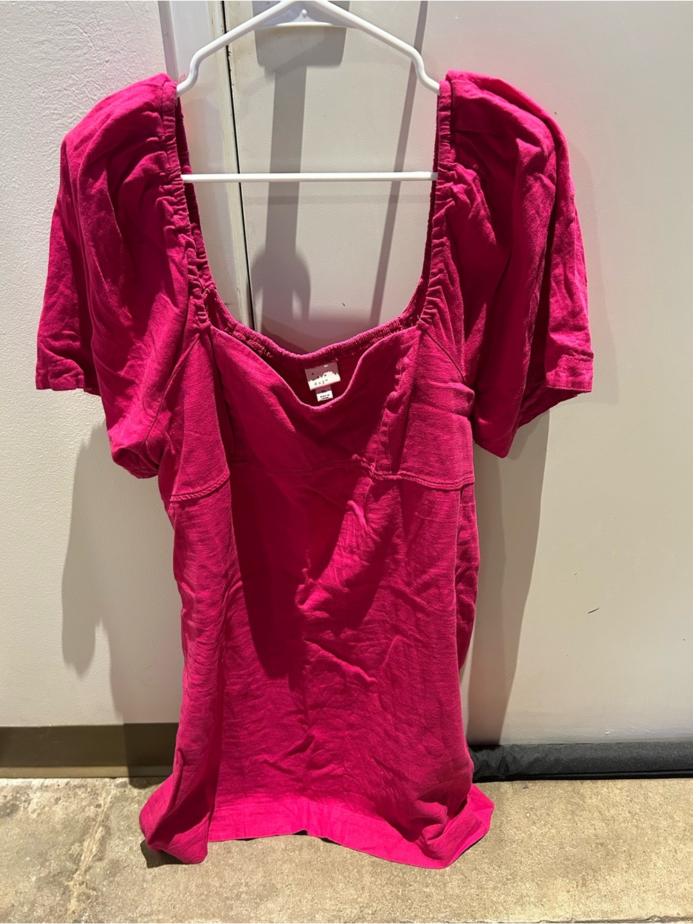 a new day Bright Pink Square Neck Puff Sleeve Top